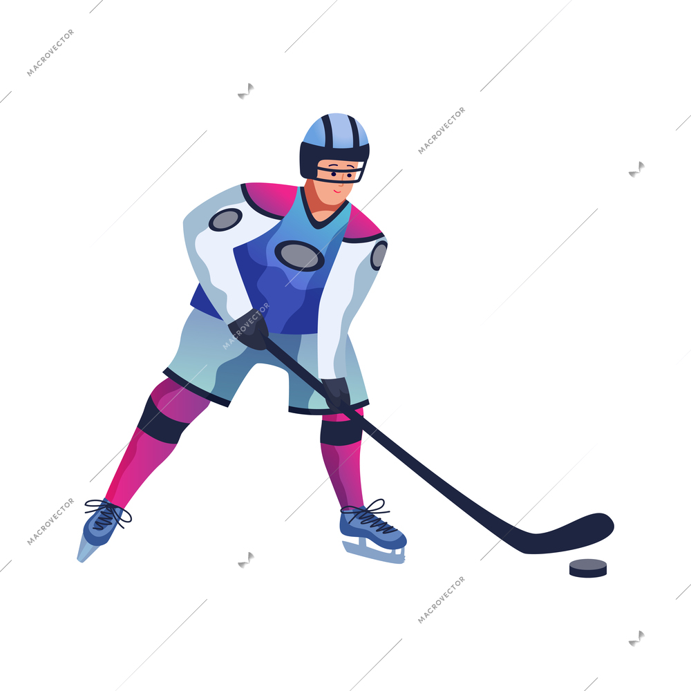 Male hockey player during game flat vector illustration