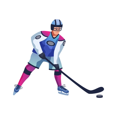 Male hockey player during game flat vector illustration