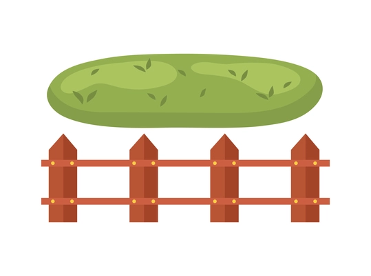 Farm landscape flat icon with green pasture and wooden fence isolated vector illustration