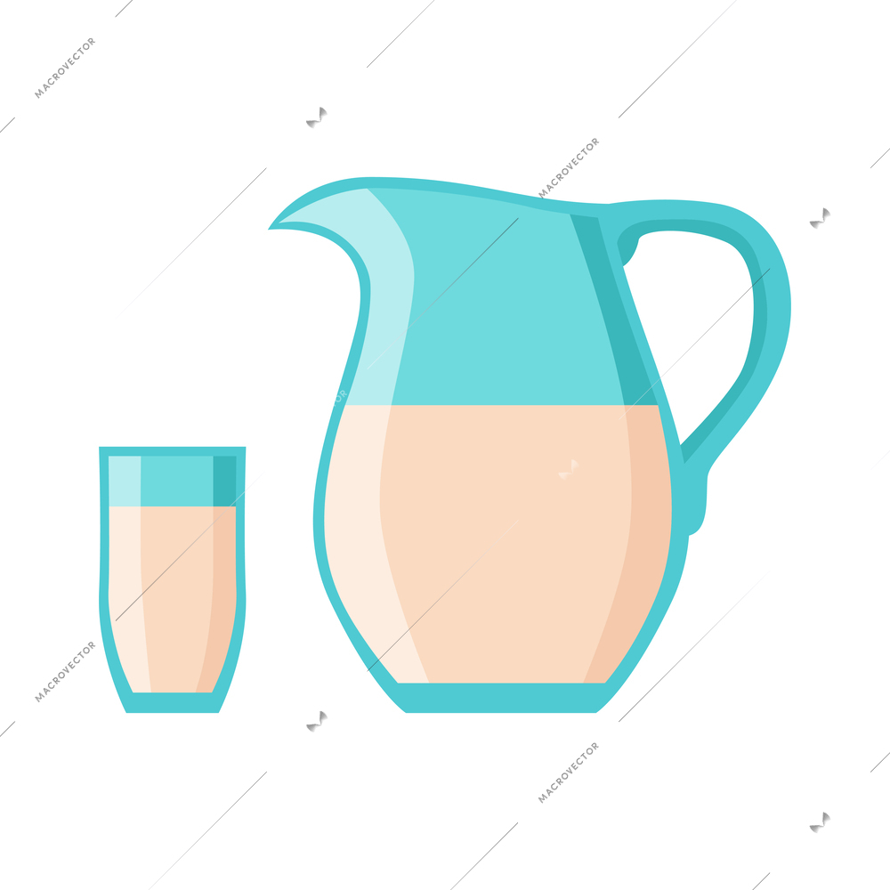 Glass and jug of fresh milk flat icon isolated vector illustration