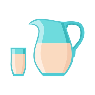 Glass and jug of fresh milk flat icon isolated vector illustration