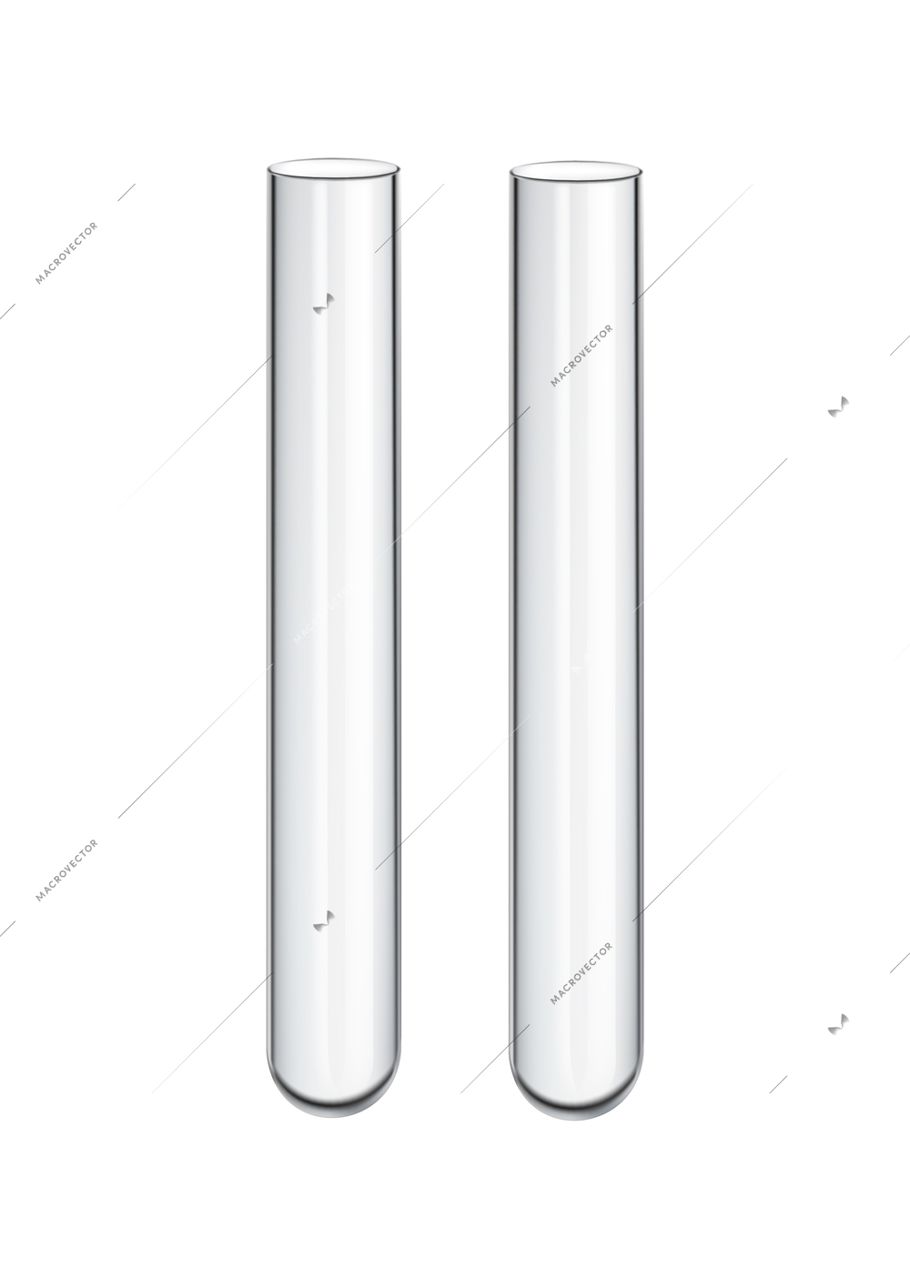 Two realistic empty glass laboratory tubes isolated vector illustration