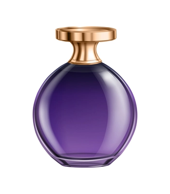 Realistic purple bottle of perfume with golden cap on white background vector illustration