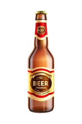 Realistic premium beer bottle on white background vector illustration