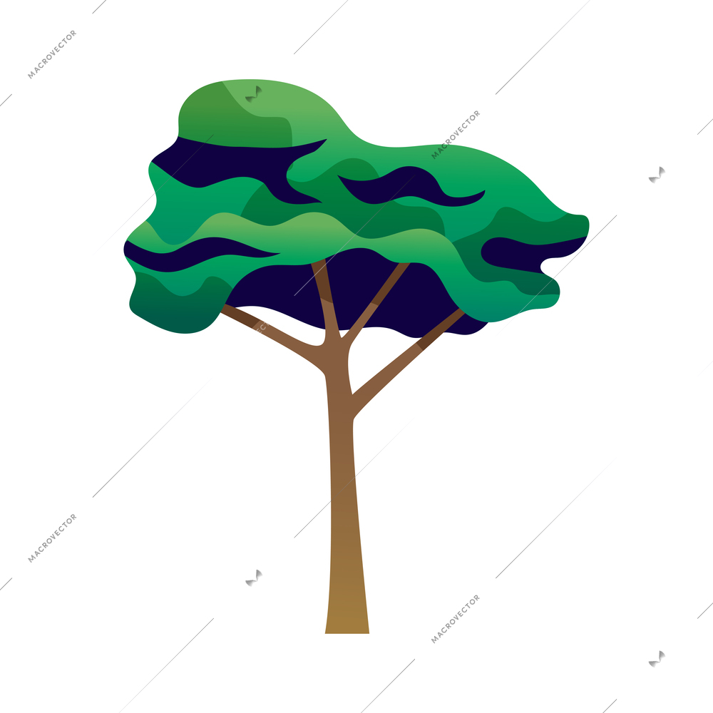 Flat green deciduous tree on white background vector illustration