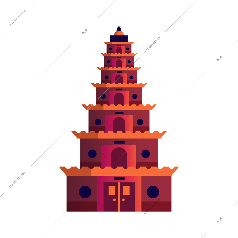 Vietnamese pagoda landmark in flat style vector illustration