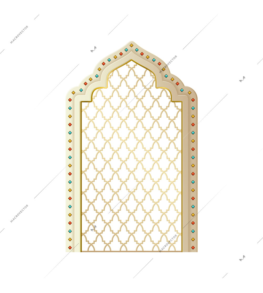 Realistic ornate arabic window ramadan kareem decorative element vector illustration