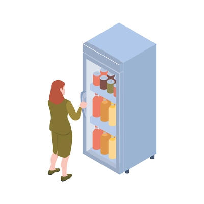 Customer choosing drinks at supermarket isometric icon vector illustration