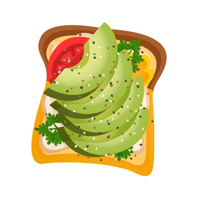 Healthy breakfast flat icon with avocado toast with tomato vector illustration