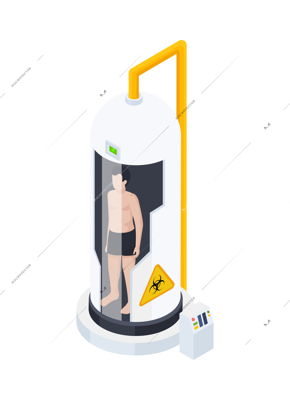 Cryonics cryogenics isometric icon with human character in cryocapsule vector illustration