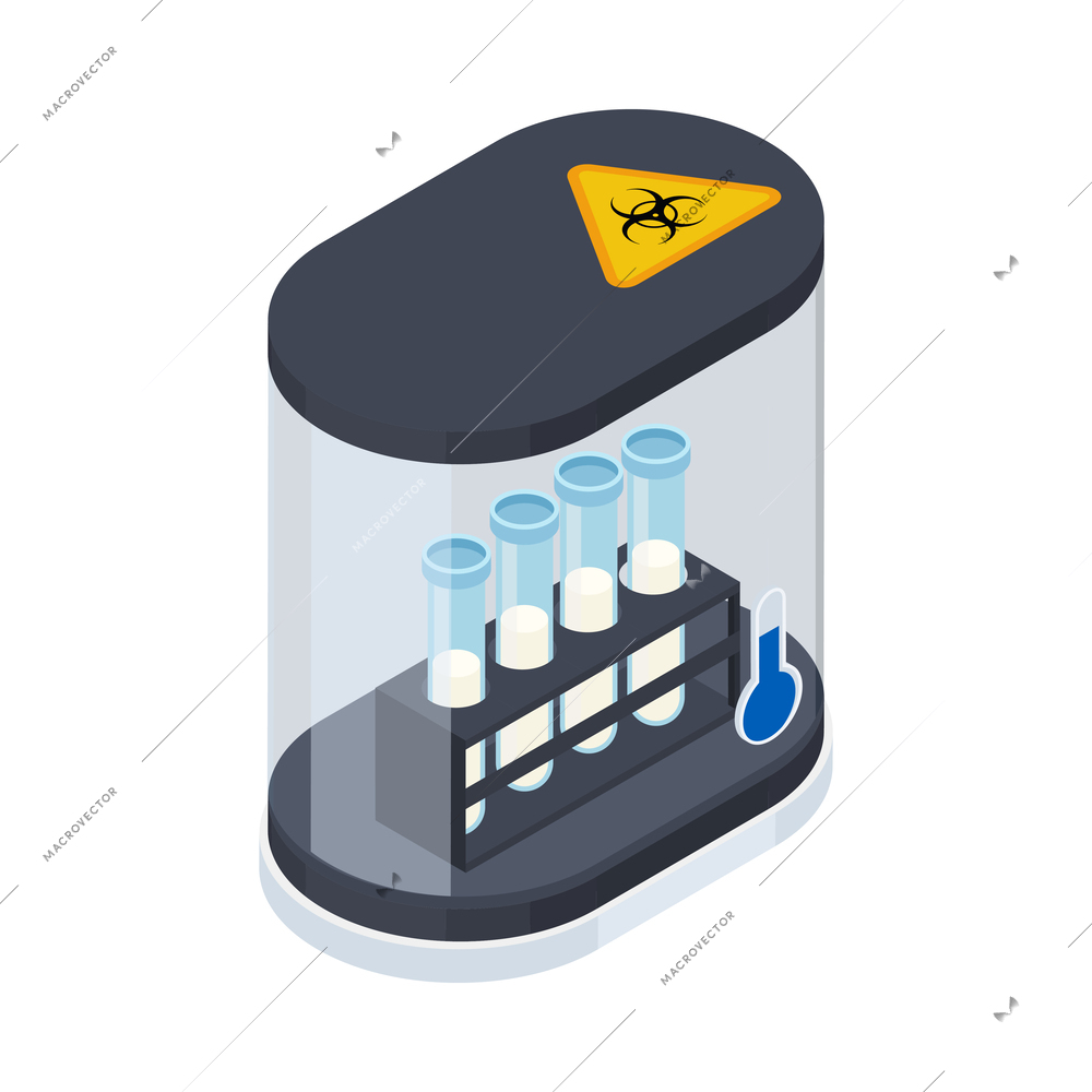 Cryonics cryogenics isometric icon with sperm bank laboratory tubes in container vector illustration