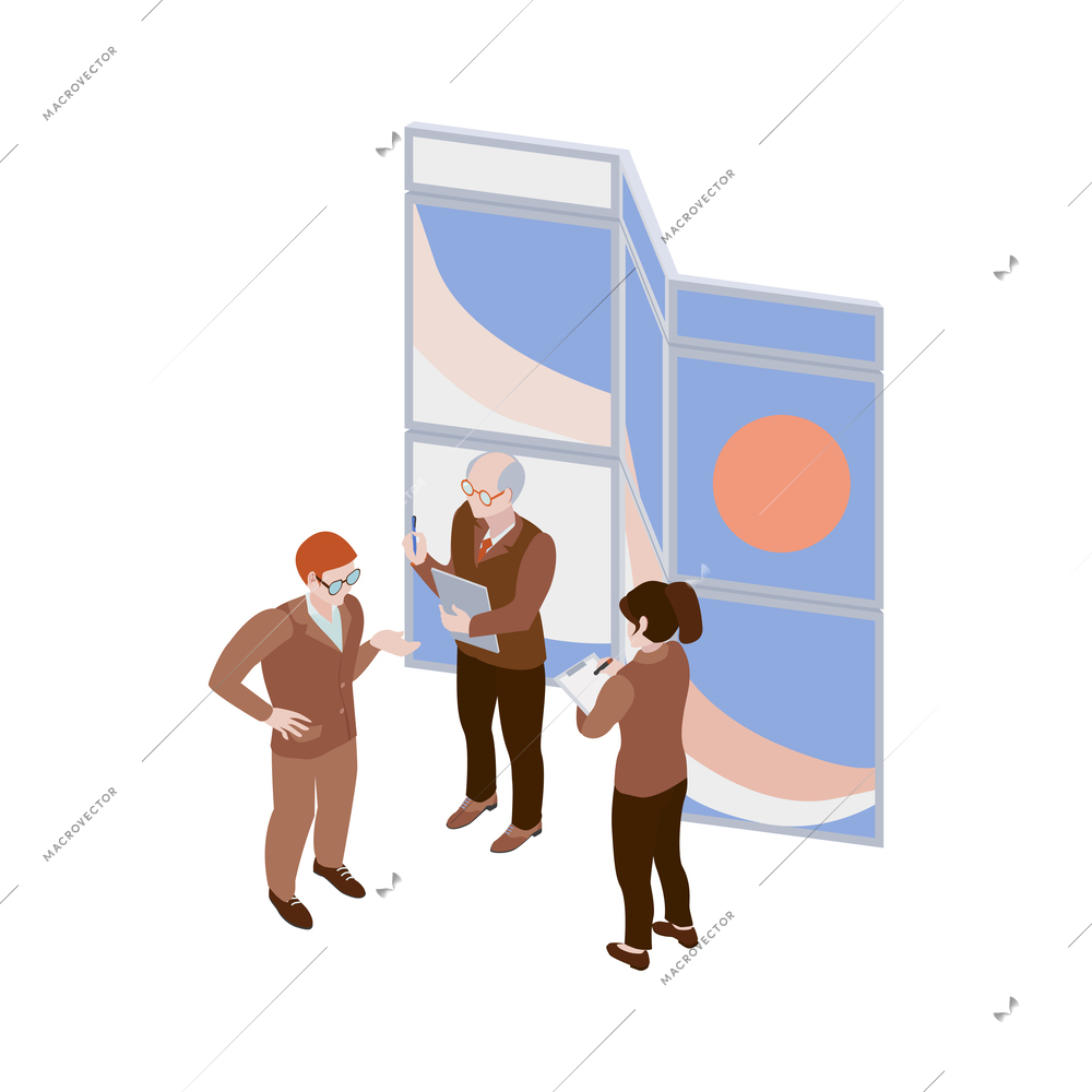 People at trade exhibition isometric icon vector illustration