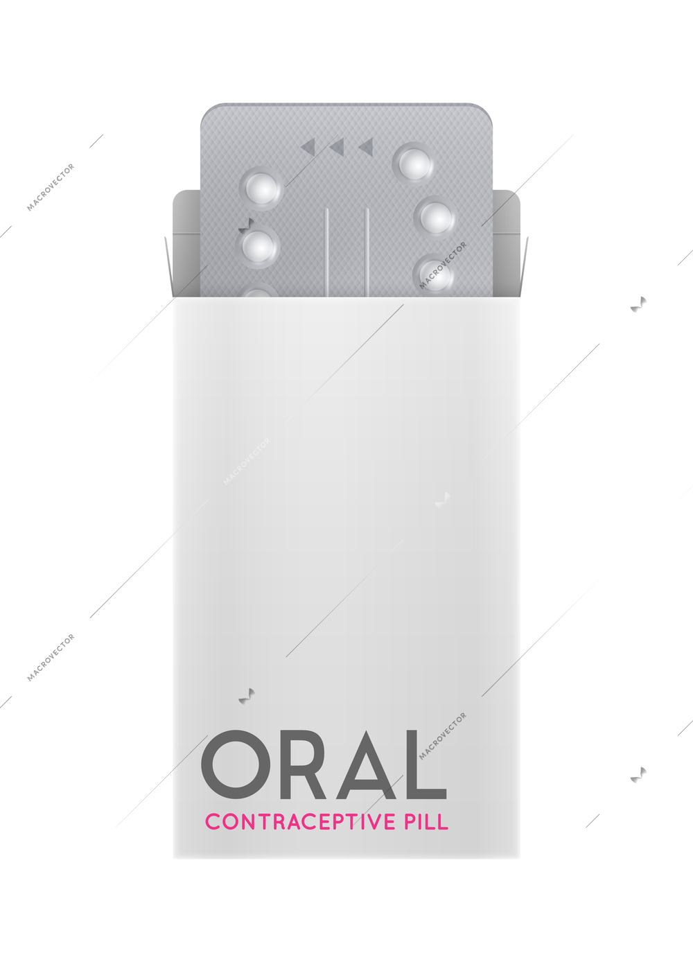 Oral contraceptive pills package on white background realistic vector illustration