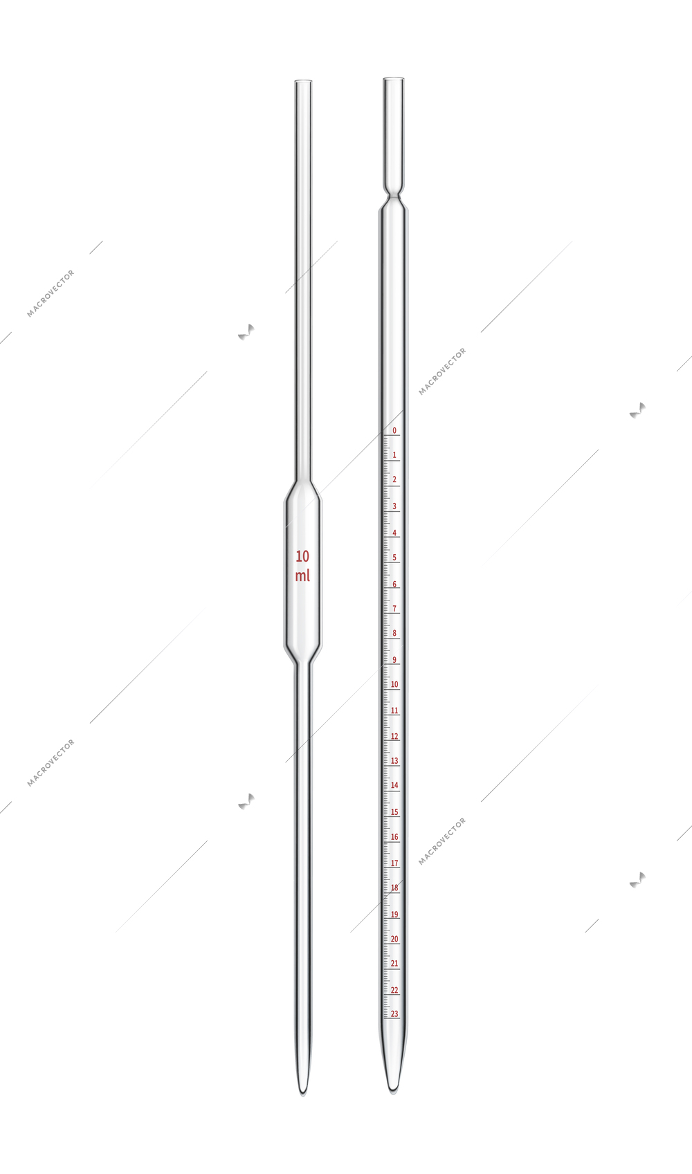 Realistic glass laboratory graduated pipettes vector illustration