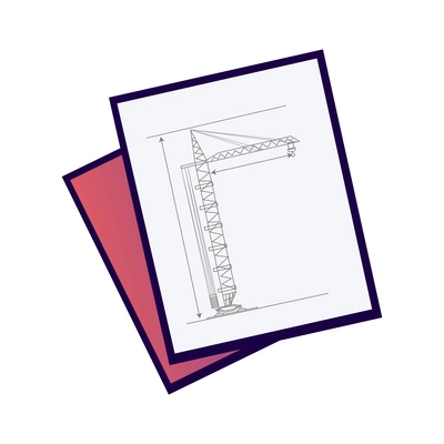 Construction crane bluprint on paper flat icon vector illustration