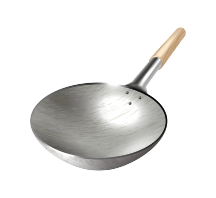 Realistic new shiny wok frying pan vector illustration