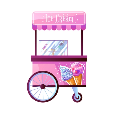 Pink ice cream cart side view on white background flat vector illustration