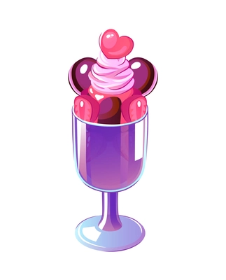 Delicious ice cream with topping and berries in glass flat vector illustration