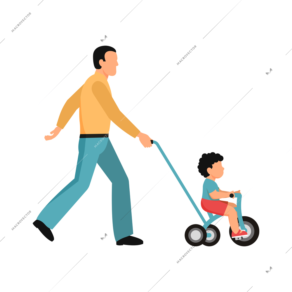 Father walking with his little son flat vector illustration