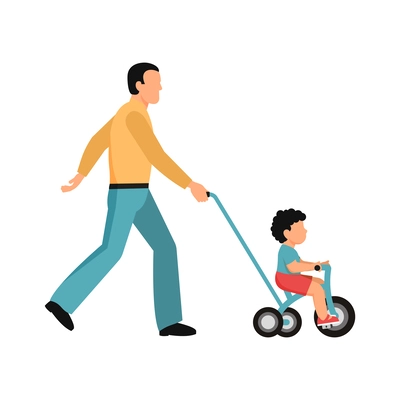 Father walking with his little son flat vector illustration