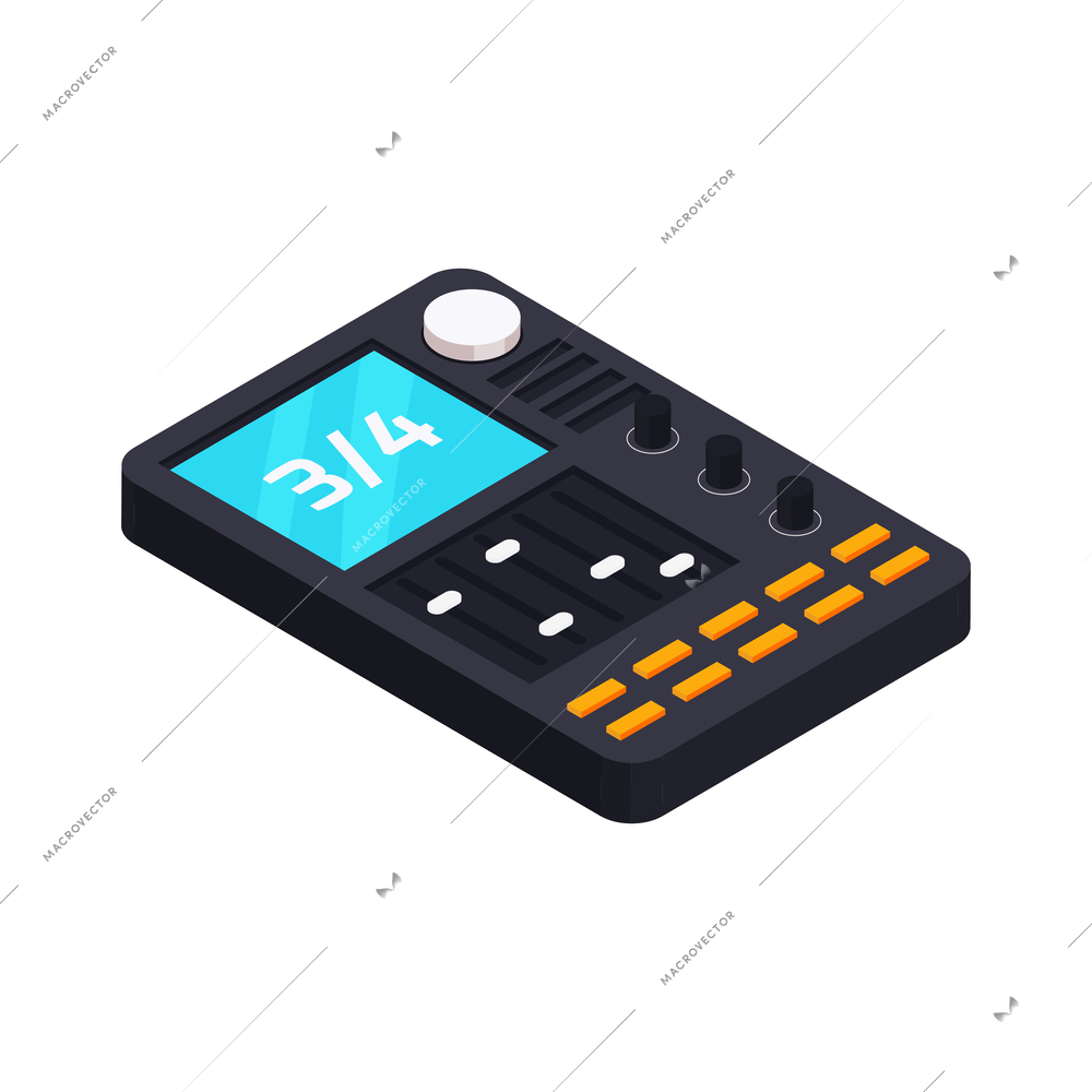 Electronic music recording studio equipment isometric icon vector illustration