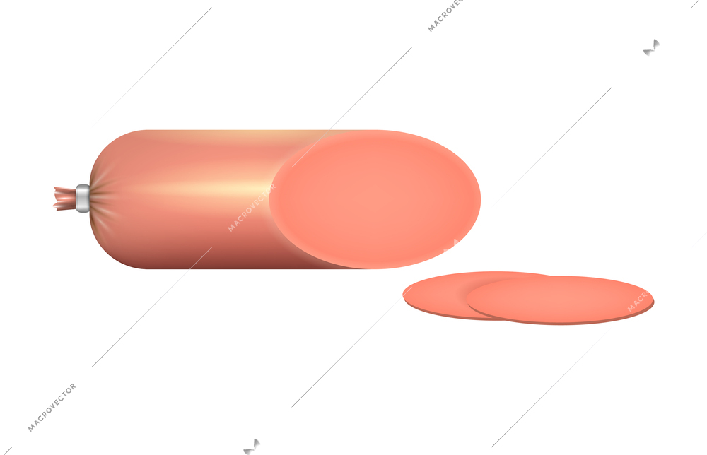 Realistic sliced baloney sausage on white background vector illustration