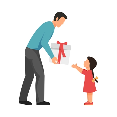 Father giving present to little daughter flat vector illustration