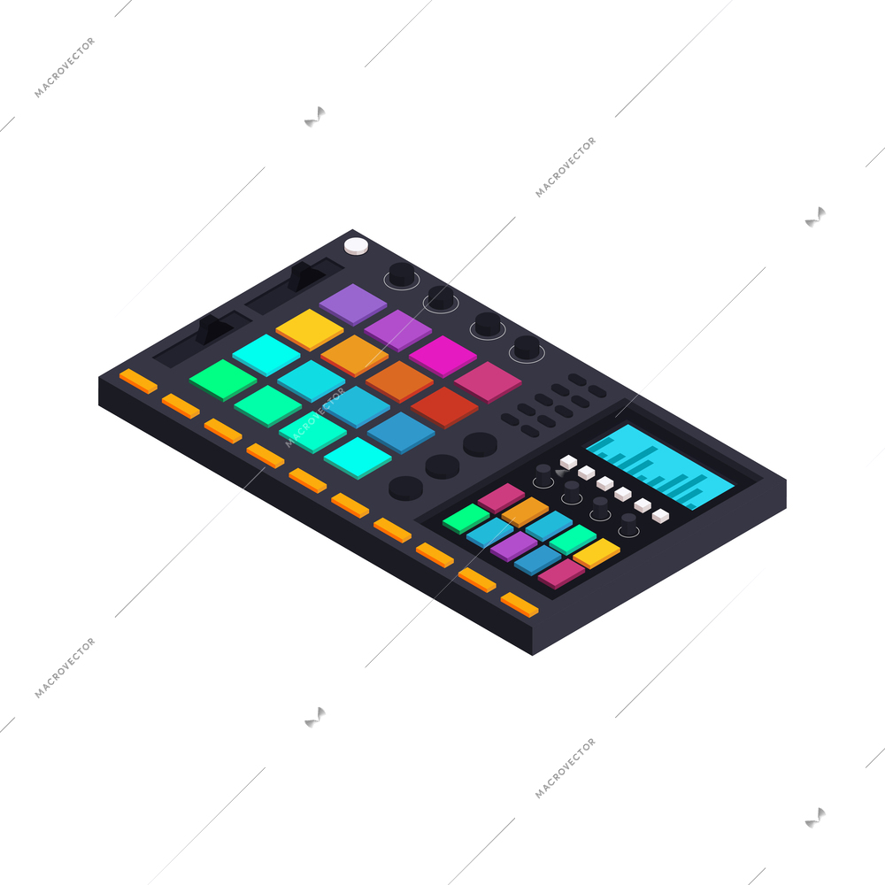 Professional electronic music recording equipment isometric icon vector illustration