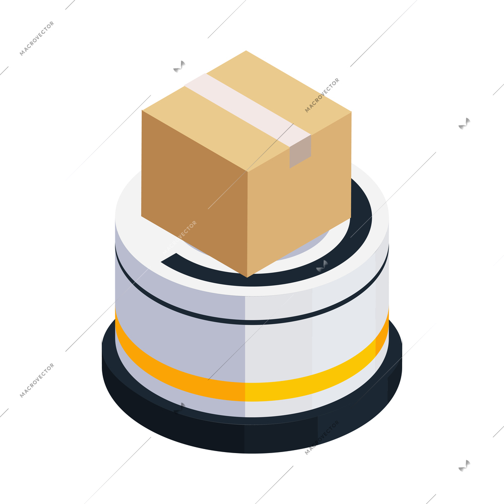 Isometric smart industry icon with automated warehouse factory equipment 3d vector illustration