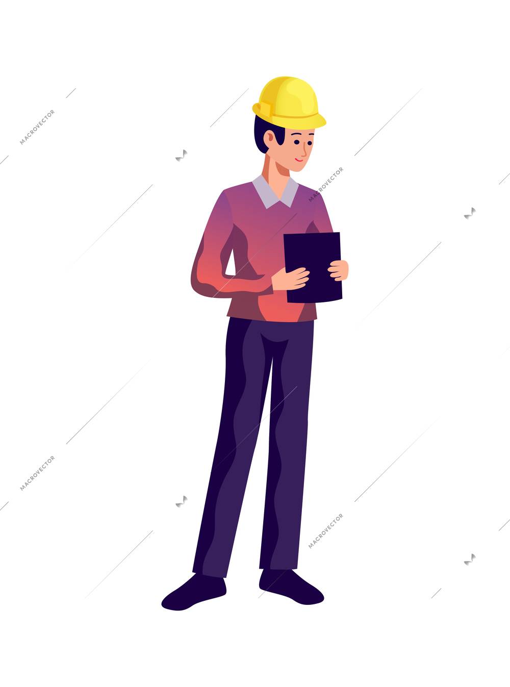 Engineer or architect flat male character wearing hardhat vector illustration