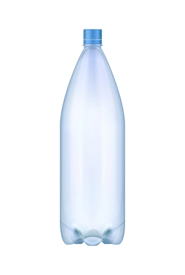 Plastic bottle of water with blue cap realistic vector illustration