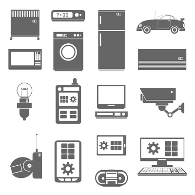 Internet of things mobile car and house facilities remote control black pictograms collection abstract isolated vector illustration