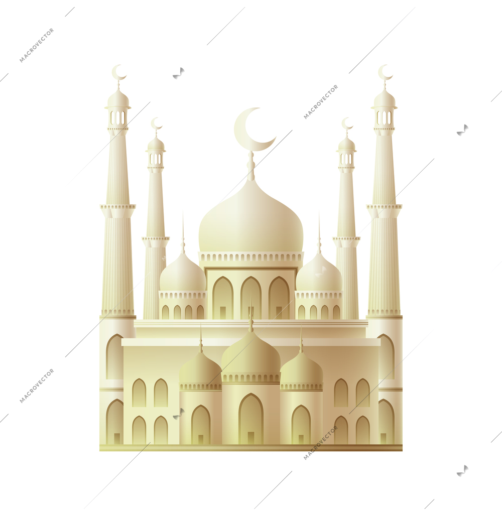 Realistic muslim mosque building on white background vector illustration