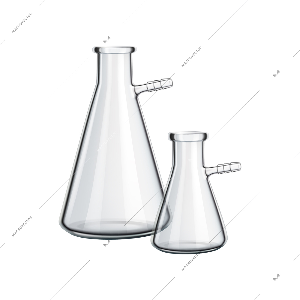 Realistic empty laboratory glass flasks vector illustration