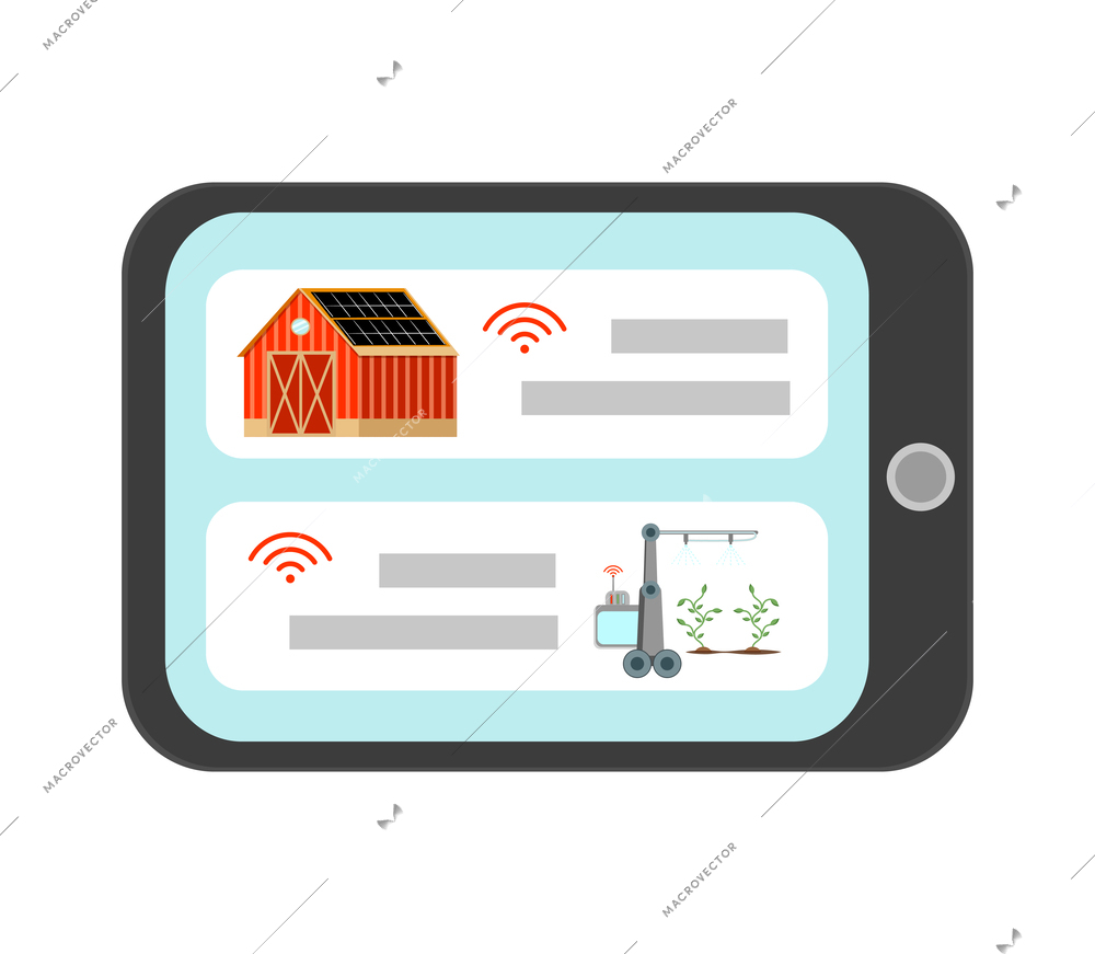 Smart farm wireless remote control app on tablet screen flat icon vector illustration