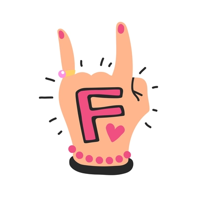 Feminism doodle concept with female hand devils horn gesture vector illustration