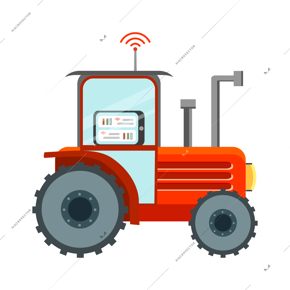 Smart farming driveless tractor flat icon vector illustration