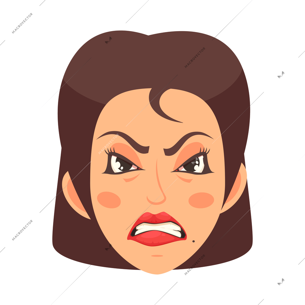 Cute woman face expressing anger cartoon icon vector illustration