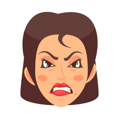 Cute woman face expressing anger cartoon icon vector illustration