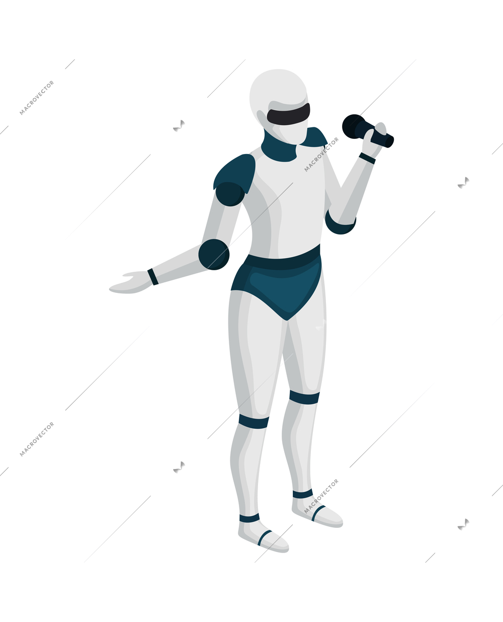 Creative robot singer with microphone artificial intelligence isometric icon vector illustration