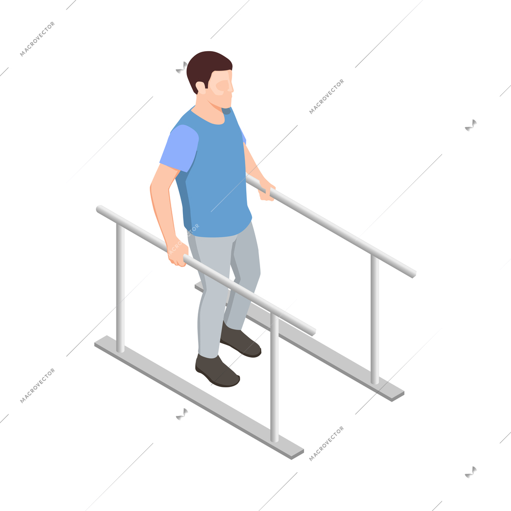 Male patient during physiotherapy exercises and rehabilitation procedures isometric icon vector illustration