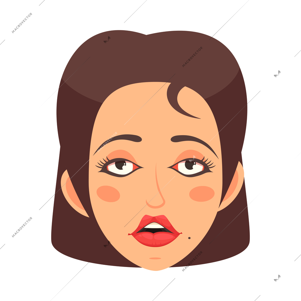 Cute woman face expressing boredom and indifference cartoon icon vector illustration