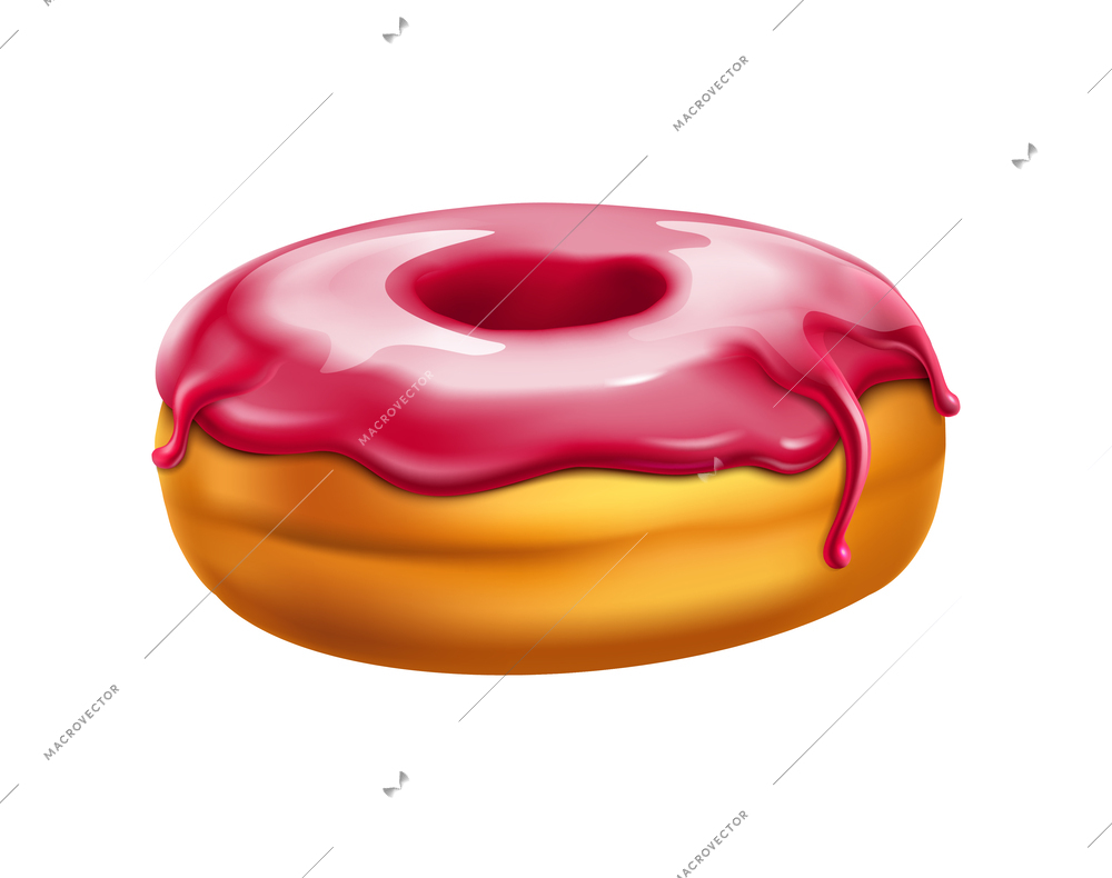 Donut with strawberry topping isolated on white background realistic vector illustration