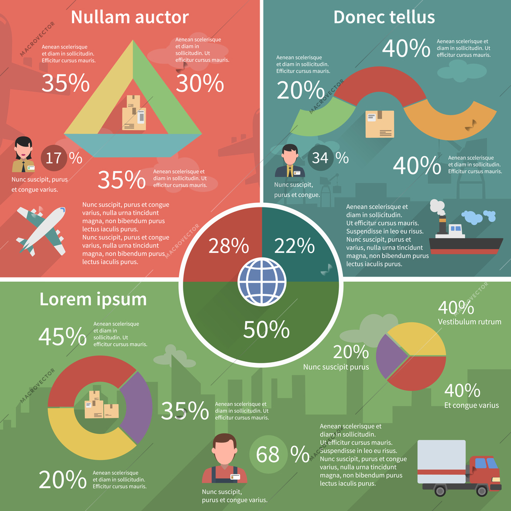 Worldwide global freight storage and delivery service logistic concept schemas infographic report poster abstract flat vector illustration