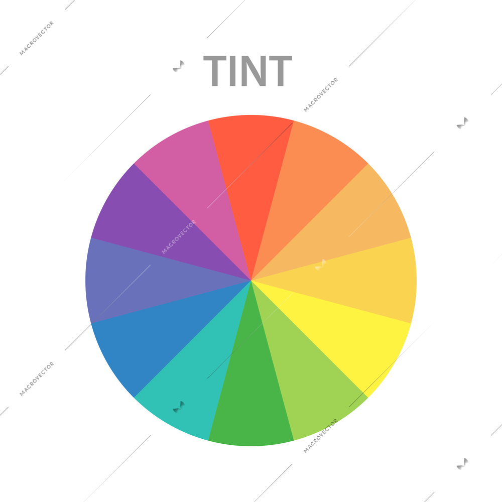 Color theory tint scheme wheel flat vector illustration