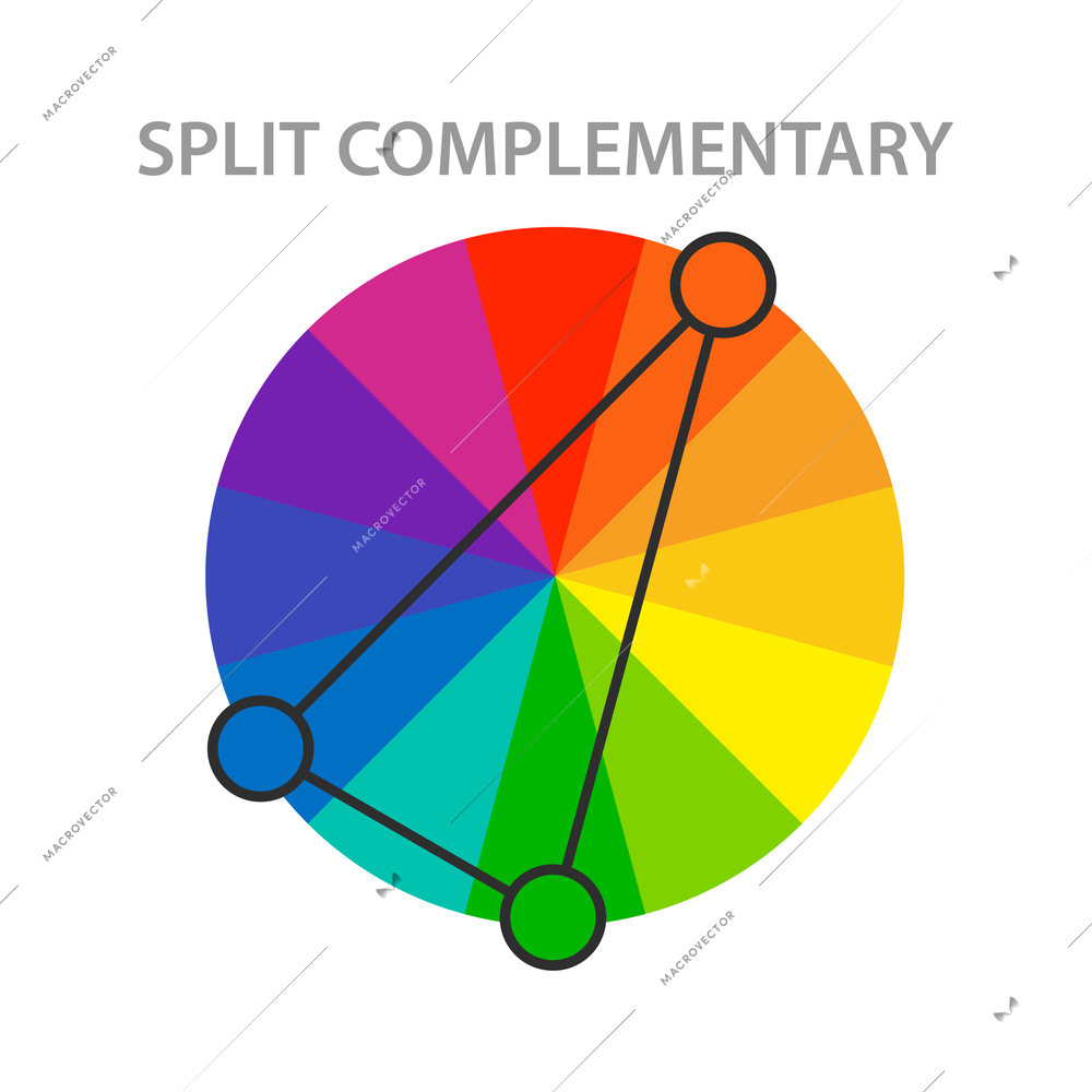 Split complementary color scheme wheel flat vector illustration