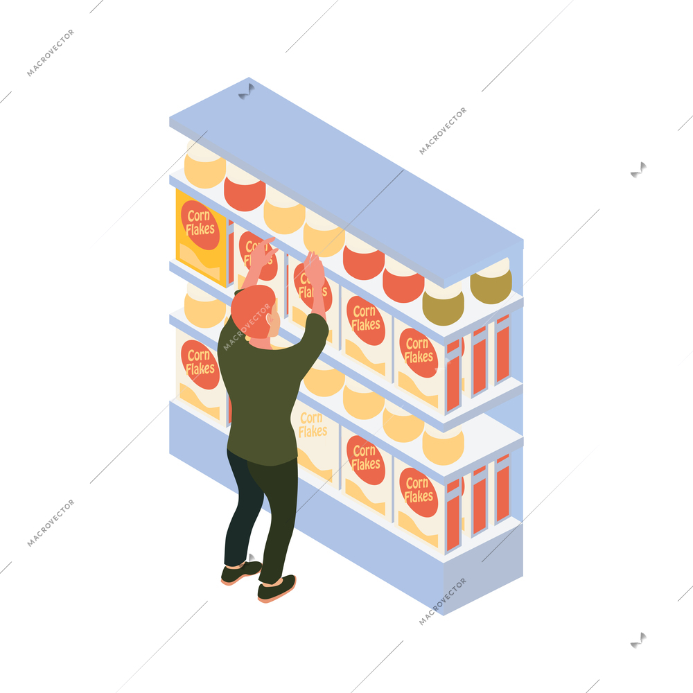 Customer choosing products at supermarket isometric icon vector illustration