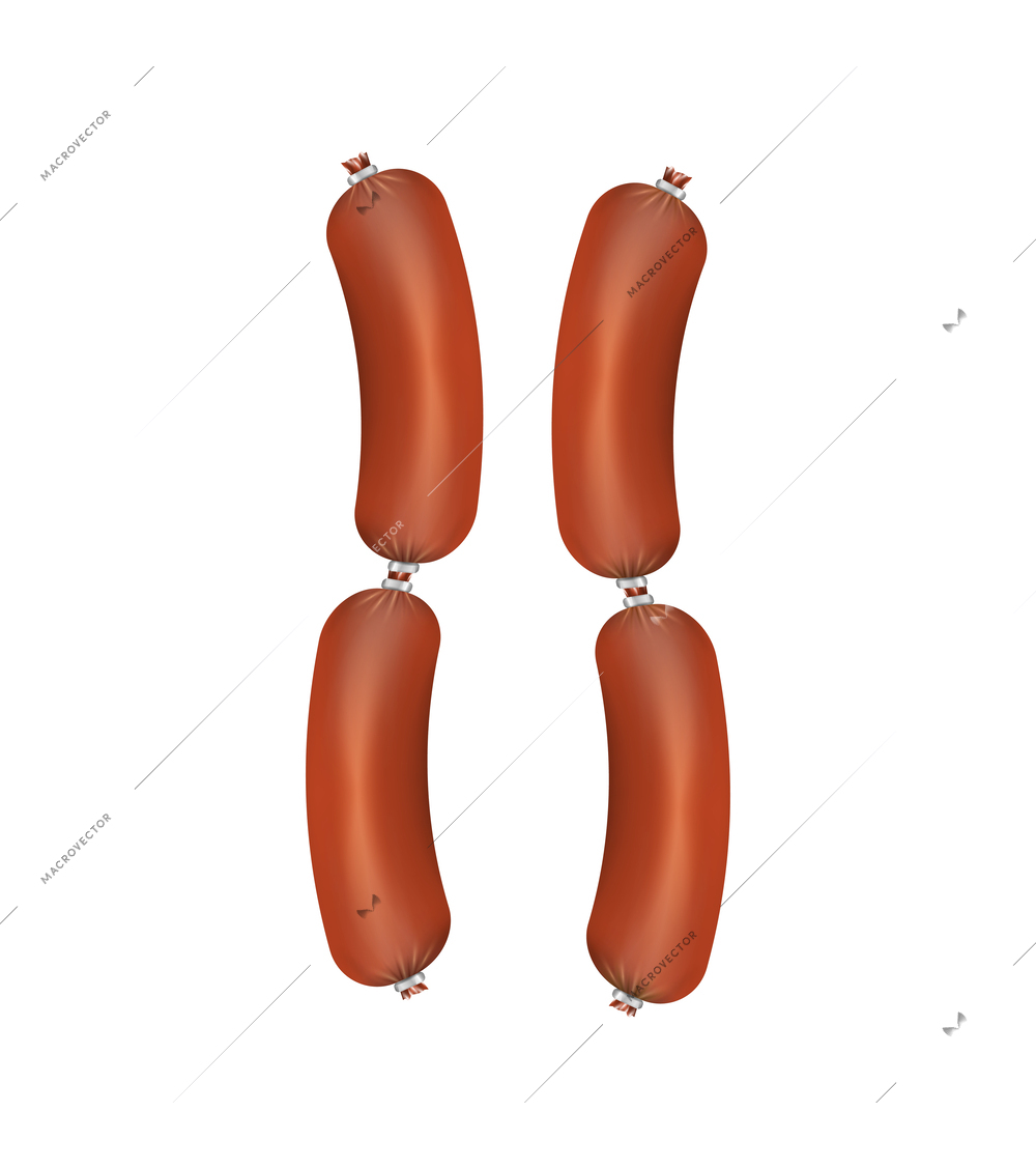 Smoked sausages on white background realistic isolated vector illustration