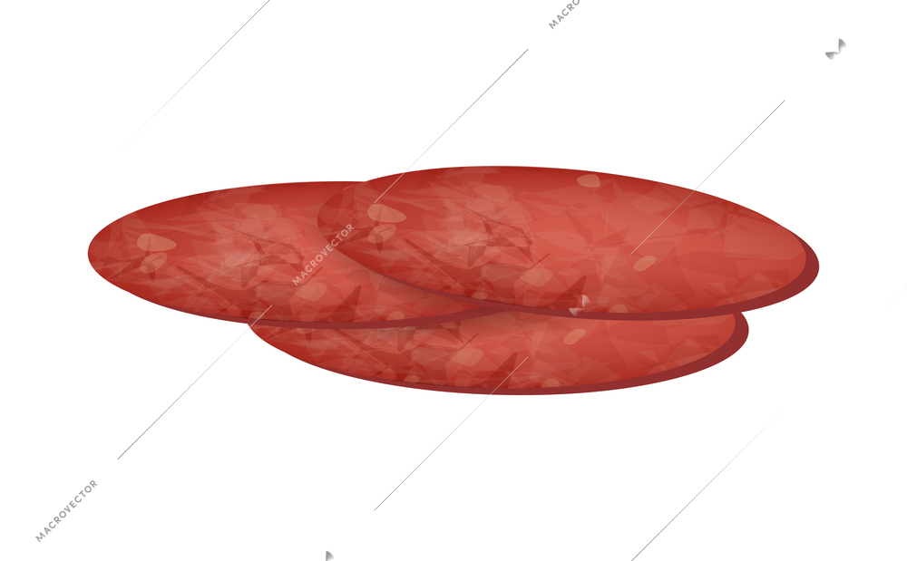 Realistic slices of smoked sausage on white background vector illustration