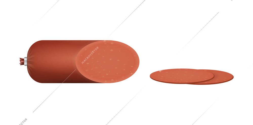 Realistic sliced smoked sausage on white background vector illustration